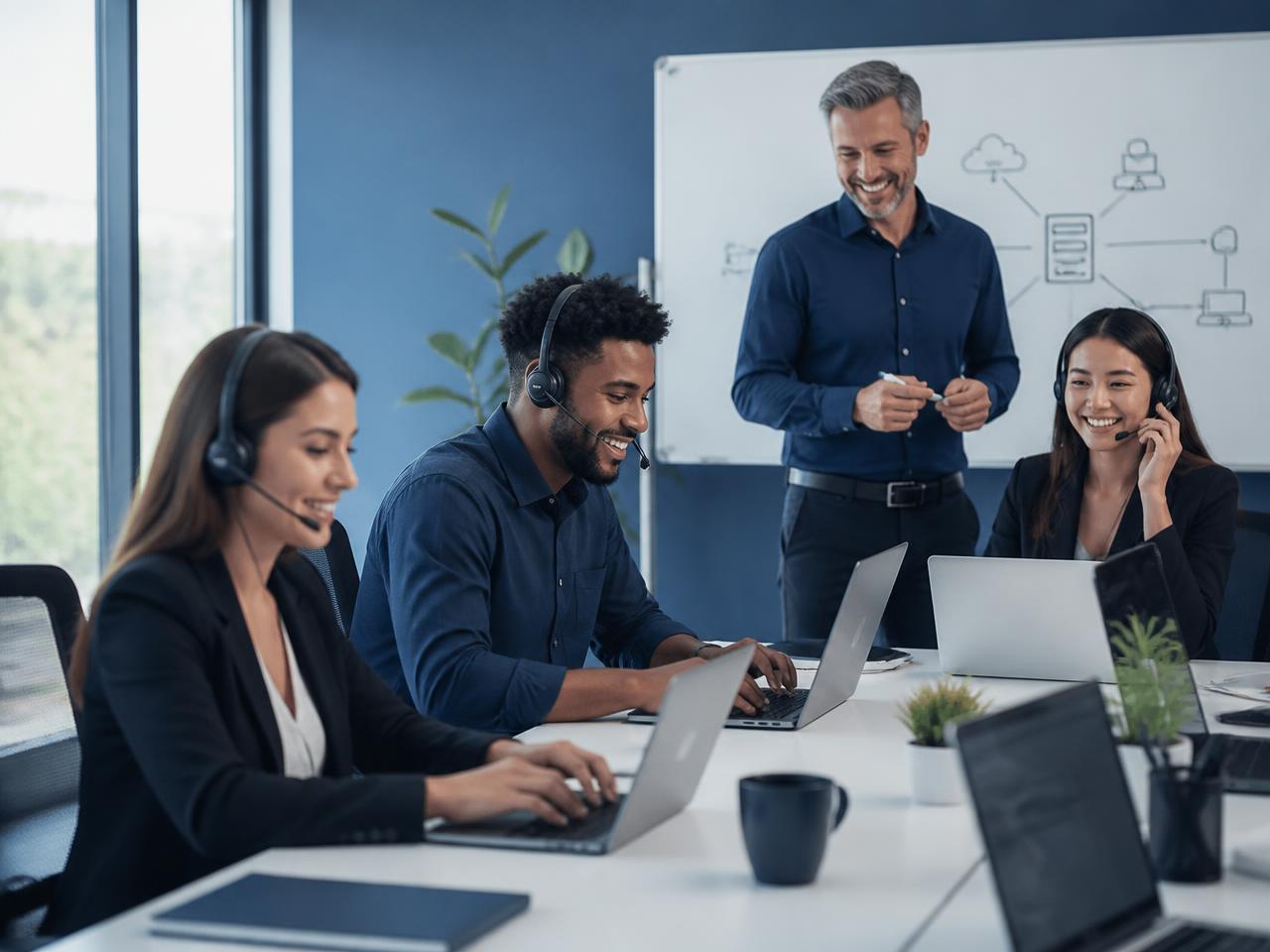 Equipe de TI da BTRC Soluções colaborando em escritório moderno